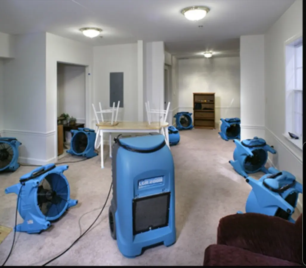 Air movers and dehumidifier setup for Water Damage Restoration in Fairfield Plantation